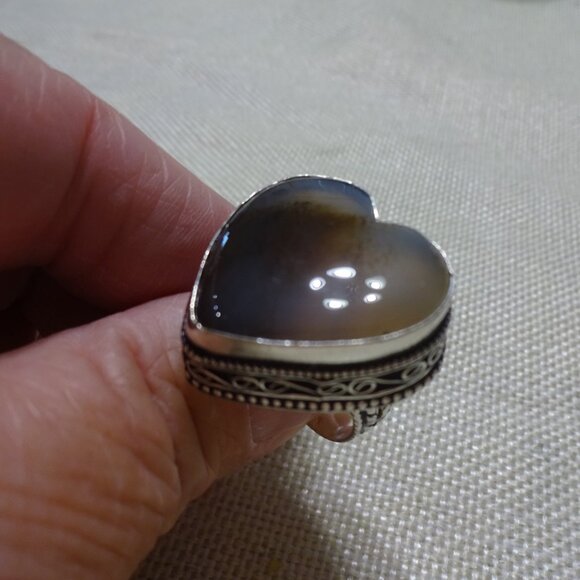 Natural MONTANA AGATE HEART Handmade Sterling 925 Ring Size 8.5 #544C - Picture 2 of 3